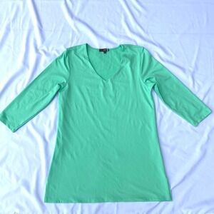 Judy P Women's V-Neck Top Medium Green 3/4 Sleeves Stretch Tunic USA Beach
